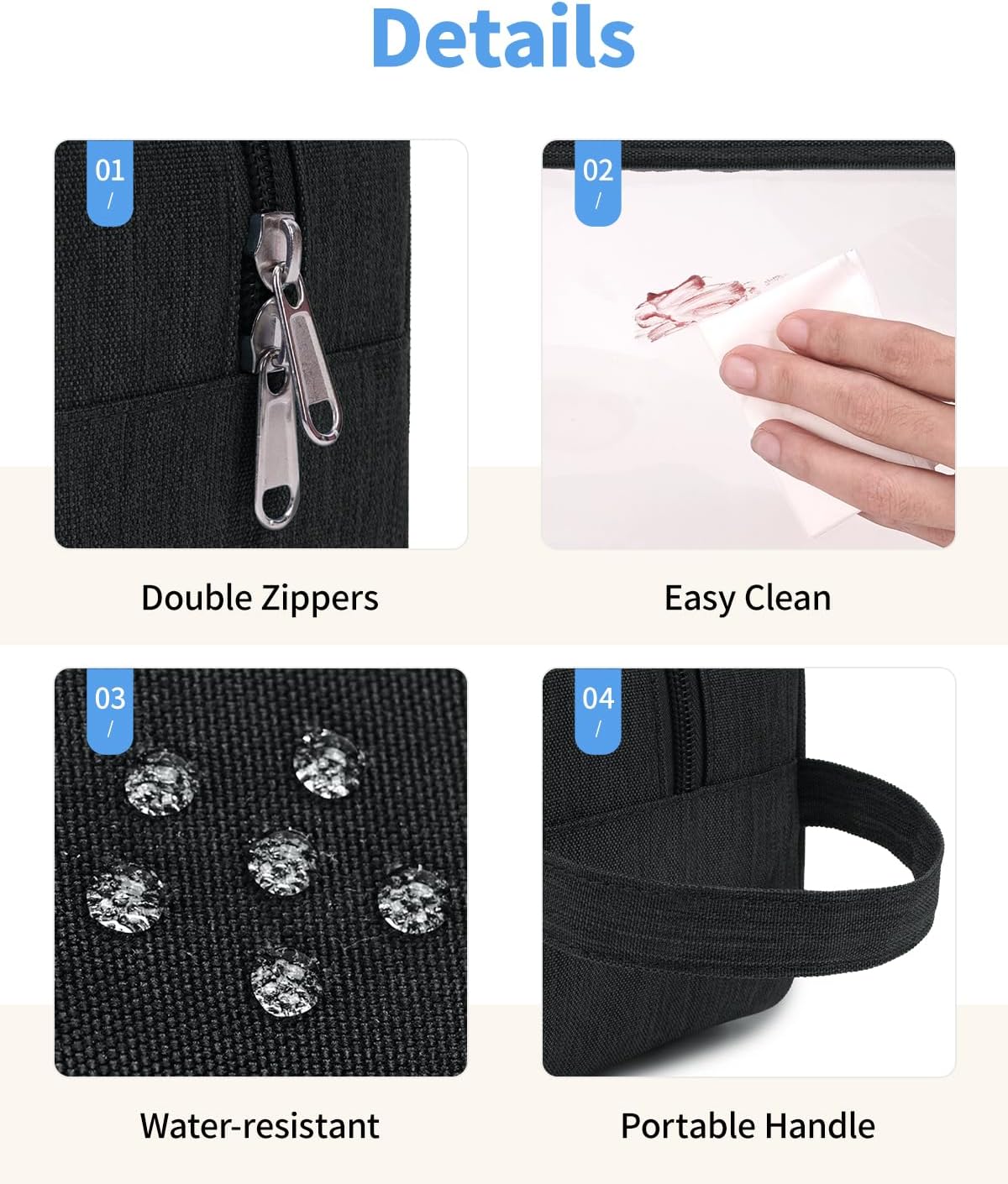 Clear Travel Toiletry Bags for Traveling Toiletries Men Women, Clear Makeup Bag Cosmetic Bag with Zipper, Make Up Pouch Organizer Bag with Handle, Skincare Beach Snack Medicine Bag, Black