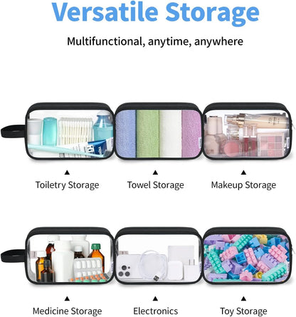 Clear Travel Toiletry Bags for Traveling Toiletries Men Women, Clear Makeup Bag Cosmetic Bag with Zipper, Make Up Pouch Organizer Bag with Handle, Skincare Beach Snack Medicine Bag, Black