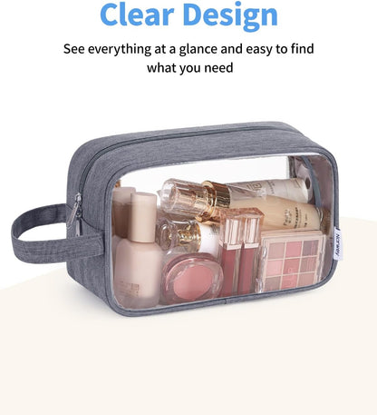 Clear Travel Toiletry Bags for Traveling Toiletries Men Women, Clear Makeup Bag Cosmetic Bag with Zipper, Make Up Pouch Organizer Bag with Handle, Skincare Beach Snack Medicine Bag, Black
