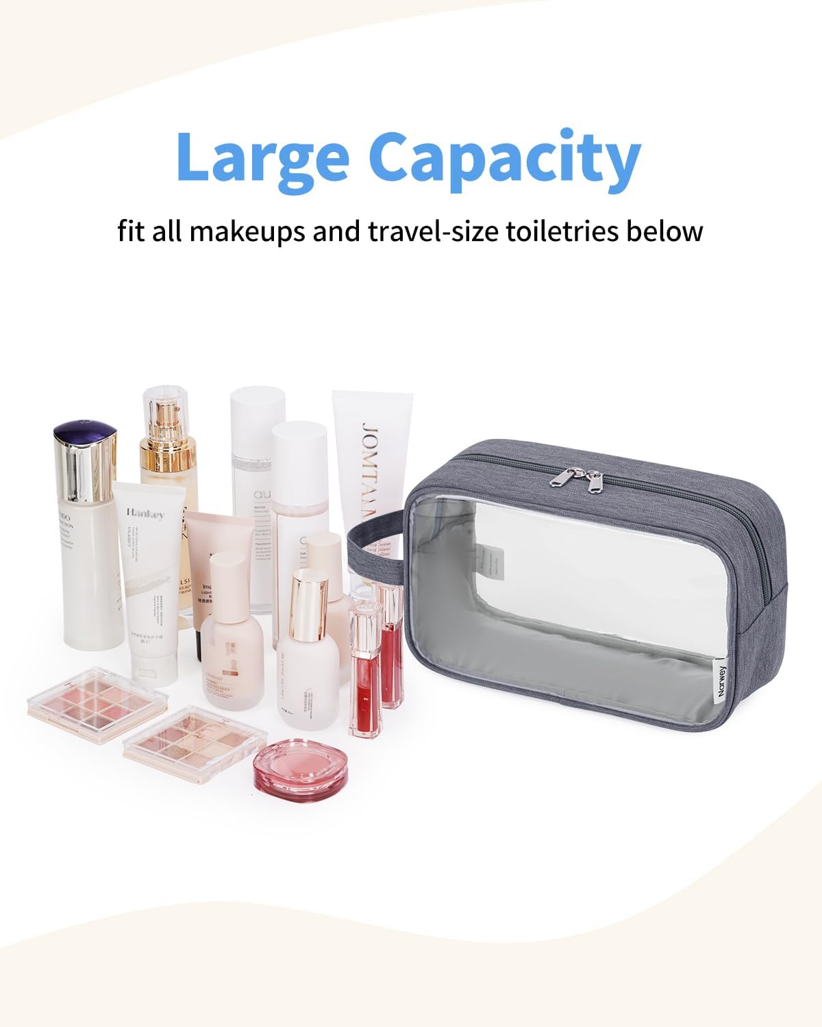 Clear Travel Toiletry Bags for Traveling Toiletries Men Women, Clear Makeup Bag Cosmetic Bag with Zipper, Make Up Pouch Organizer Bag with Handle, Skincare Beach Snack Medicine Bag, Black