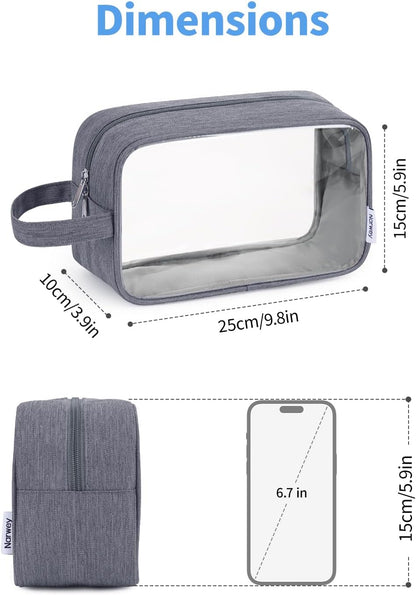 Clear Travel Toiletry Bags for Traveling Toiletries Men Women, Clear Makeup Bag Cosmetic Bag with Zipper, Make Up Pouch Organizer Bag with Handle, Skincare Beach Snack Medicine Bag, Black