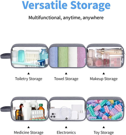 Clear Travel Toiletry Bags for Traveling Toiletries Men Women, Clear Makeup Bag Cosmetic Bag with Zipper, Make Up Pouch Organizer Bag with Handle, Skincare Beach Snack Medicine Bag, Black