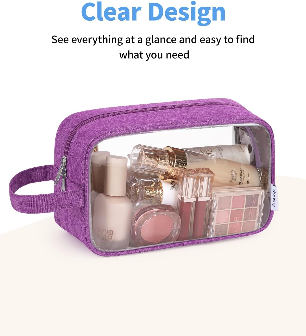 Clear Travel Toiletry Bags for Traveling Toiletries Men Women, Clear Makeup Bag Cosmetic Bag with Zipper, Make Up Pouch Organizer Bag with Handle, Skincare Beach Snack Medicine Bag, Black