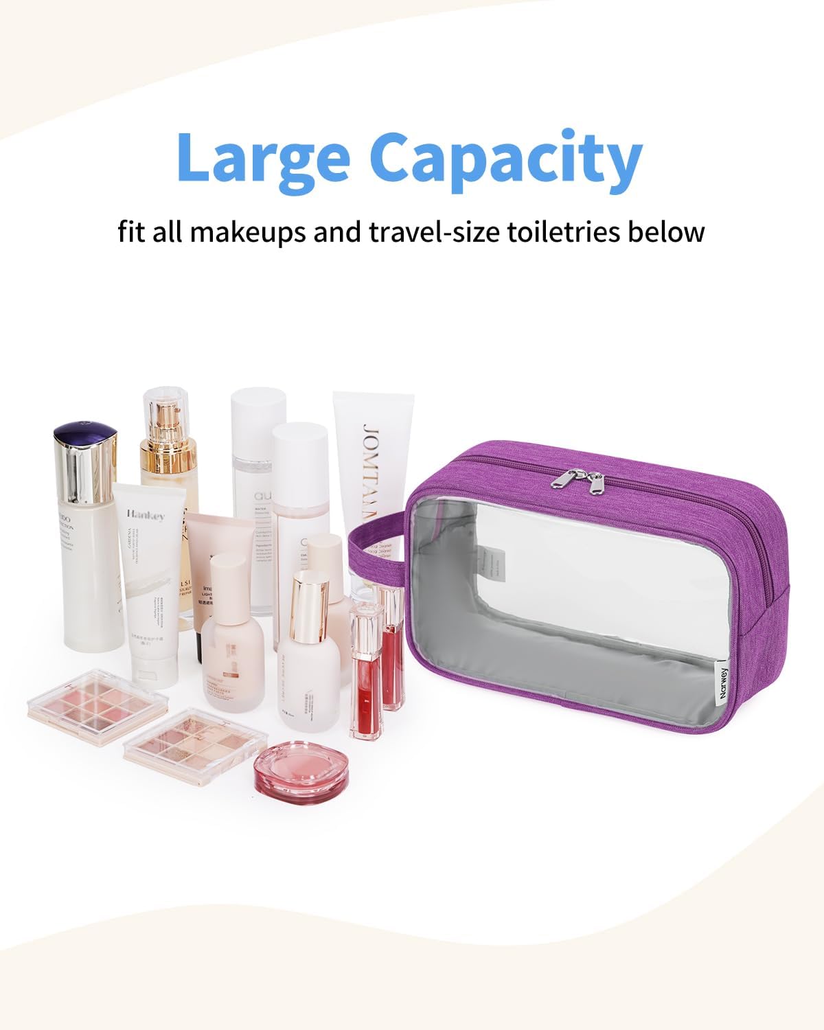 Clear Travel Toiletry Bags for Traveling Toiletries Men Women, Clear Makeup Bag Cosmetic Bag with Zipper, Make Up Pouch Organizer Bag with Handle, Skincare Beach Snack Medicine Bag, Black