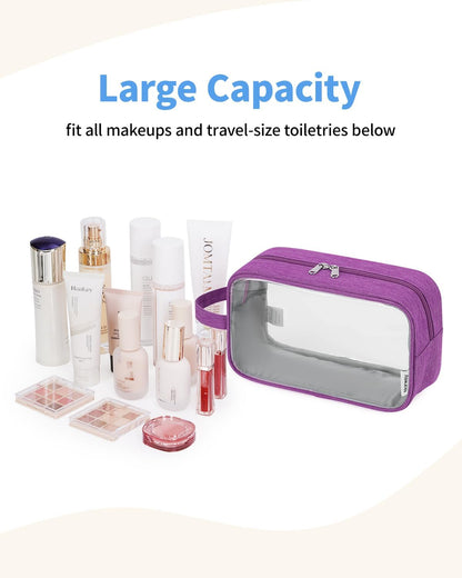 Clear Travel Toiletry Bags for Traveling Toiletries Men Women, Clear Makeup Bag Cosmetic Bag with Zipper, Make Up Pouch Organizer Bag with Handle, Skincare Beach Snack Medicine Bag, Black