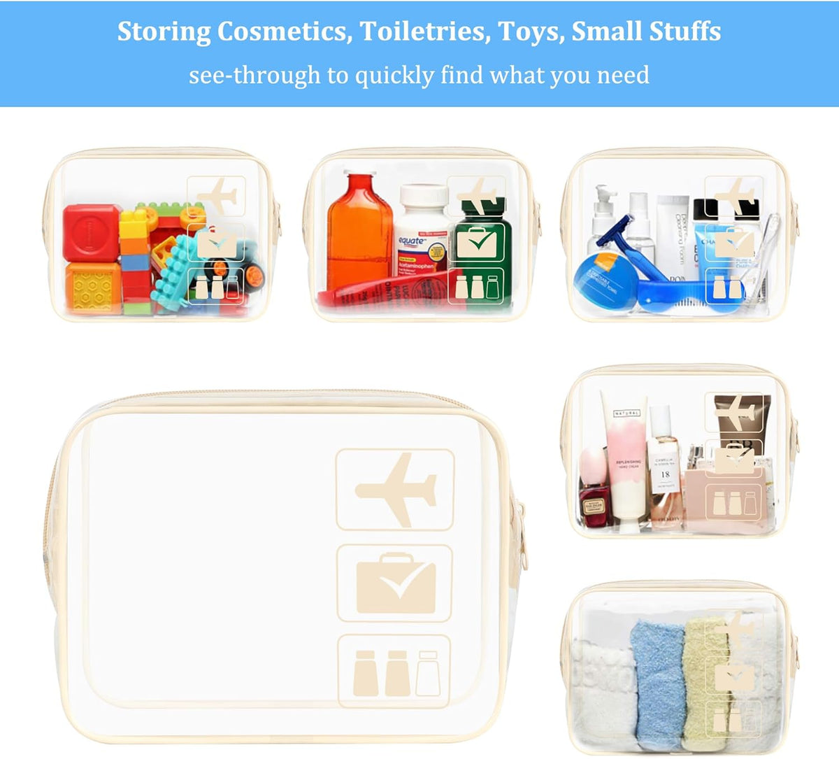3Pcs TSA Approved Toiletry Bag, Clear Travel Toiletry Bag, Clear Makeup Bag, Waterproof Travel Makeup Cosmetic Bag, Carry On Airport Airline Quart Size Travel Bag for Women Men (Black)