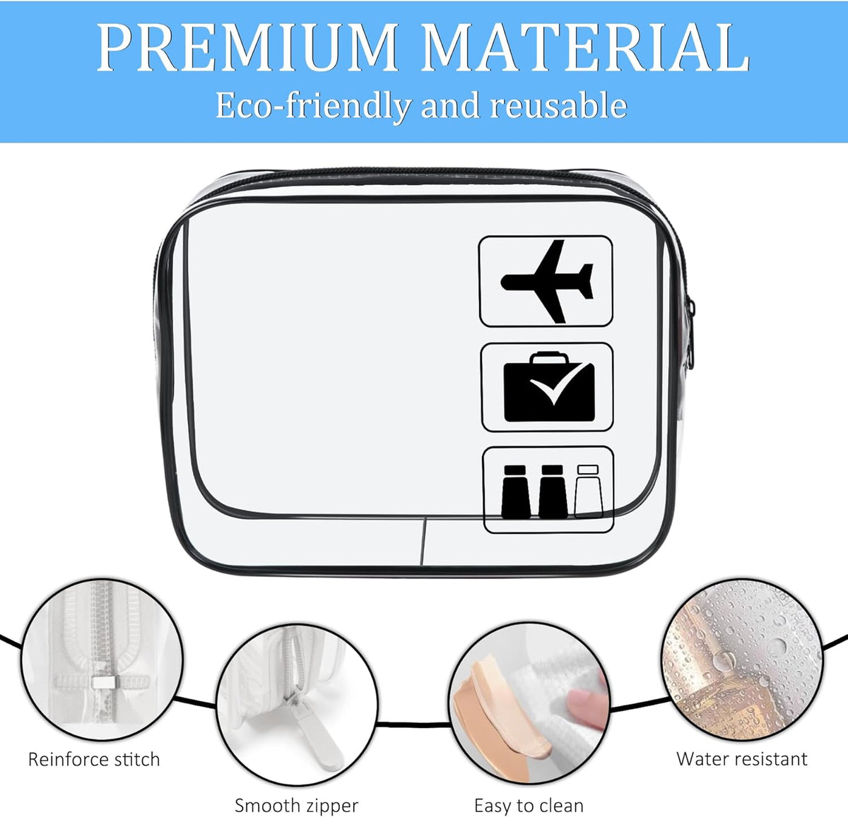 3Pcs TSA Approved Toiletry Bag, Clear Travel Toiletry Bag, Clear Makeup Bag, Waterproof Travel Makeup Cosmetic Bag, Carry On Airport Airline Quart Size Travel Bag for Women Men (Black)