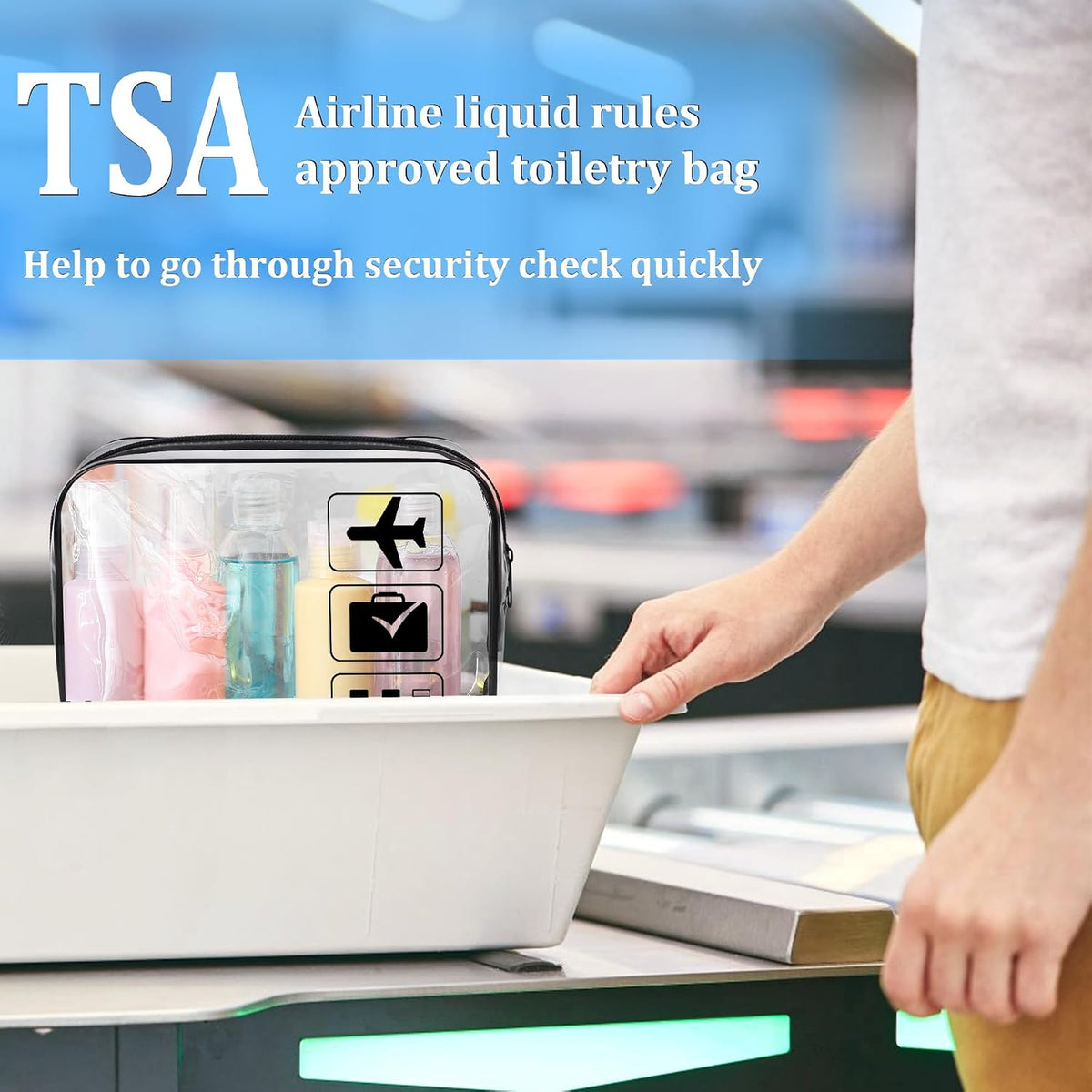 3Pcs TSA Approved Toiletry Bag, Clear Travel Toiletry Bag, Clear Makeup Bag, Waterproof Travel Makeup Cosmetic Bag, Carry On Airport Airline Quart Size Travel Bag for Women Men (Black)