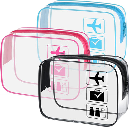 3Pcs TSA Approved Toiletry Bag, Clear Travel Toiletry Bag, Clear Makeup Bag, Waterproof Travel Makeup Cosmetic Bag, Carry On Airport Airline Quart Size Travel Bag for Women Men (Black)