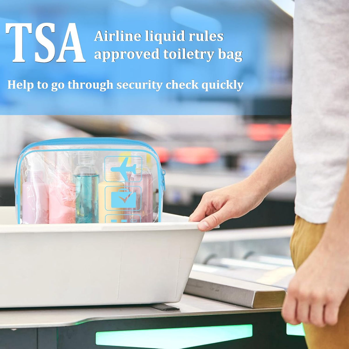 3Pcs TSA Approved Toiletry Bag, Clear Travel Toiletry Bag, Clear Makeup Bag, Waterproof Travel Makeup Cosmetic Bag, Carry On Airport Airline Quart Size Travel Bag for Women Men (Black)