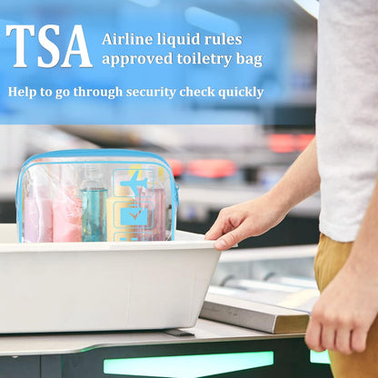 3Pcs TSA Approved Toiletry Bag, Clear Travel Toiletry Bag, Clear Makeup Bag, Waterproof Travel Makeup Cosmetic Bag, Carry On Airport Airline Quart Size Travel Bag for Women Men (Black)