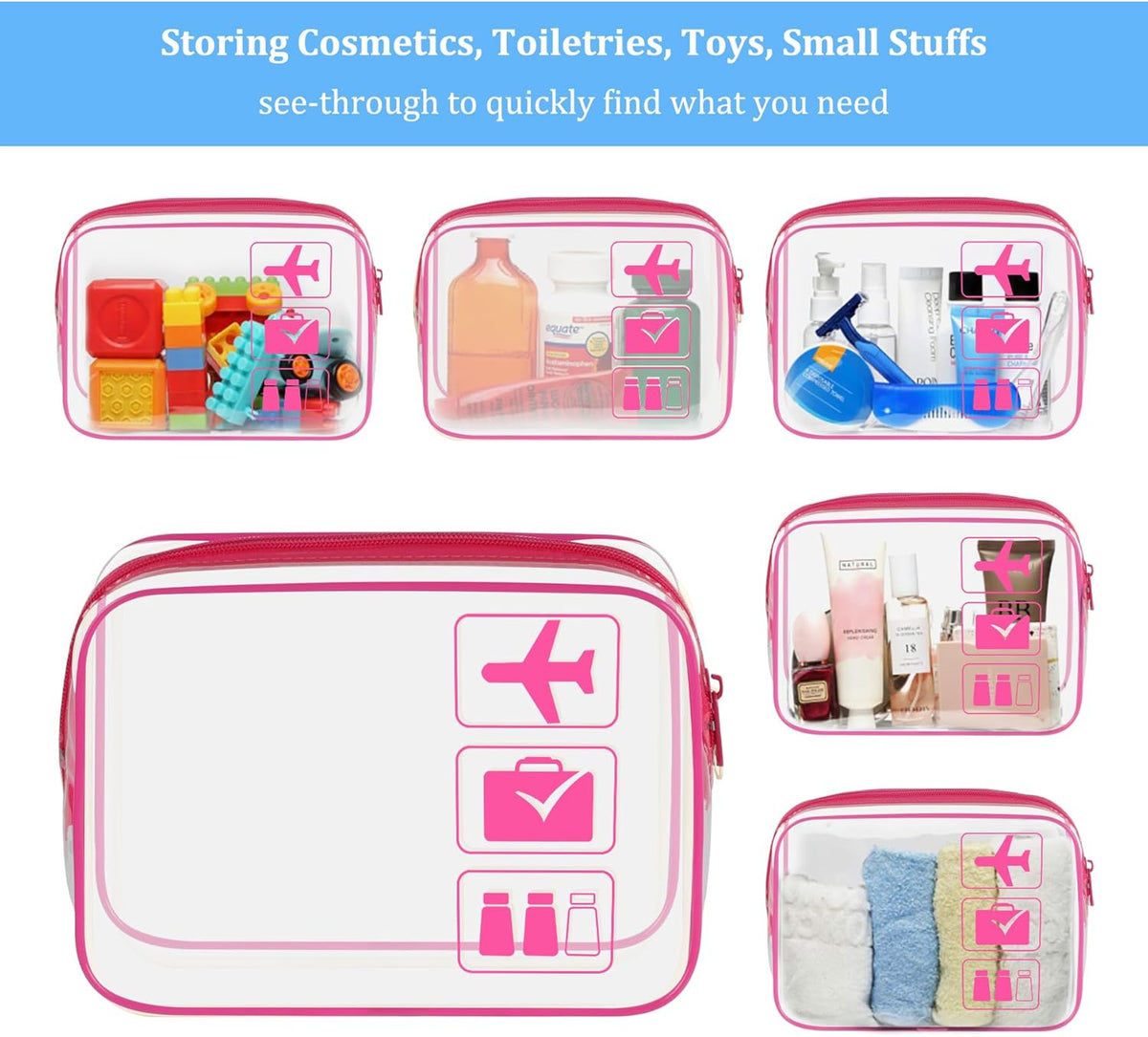 3Pcs TSA Approved Toiletry Bag, Clear Travel Toiletry Bag, Clear Makeup Bag, Waterproof Travel Makeup Cosmetic Bag, Carry On Airport Airline Quart Size Travel Bag for Women Men (Black)
