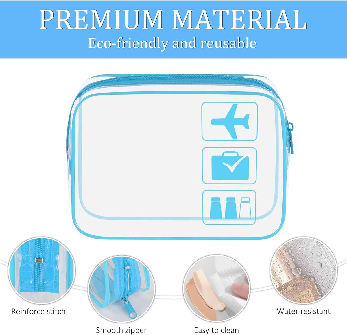 3Pcs TSA Approved Toiletry Bag, Clear Travel Toiletry Bag, Clear Makeup Bag, Waterproof Travel Makeup Cosmetic Bag, Carry On Airport Airline Quart Size Travel Bag for Women Men (Black)
