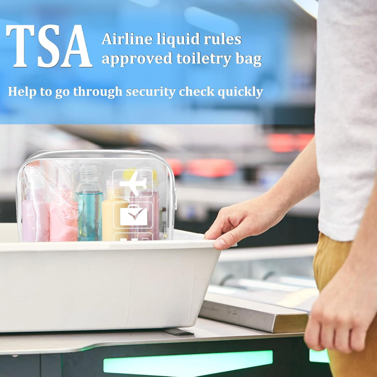 3Pcs TSA Approved Toiletry Bag, Clear Travel Toiletry Bag, Clear Makeup Bag, Waterproof Travel Makeup Cosmetic Bag, Carry On Airport Airline Quart Size Travel Bag for Women Men (Black)