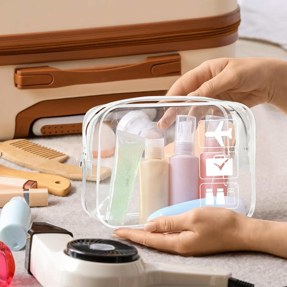 3Pcs TSA Approved Toiletry Bag, Clear Travel Toiletry Bag, Clear Makeup Bag, Waterproof Travel Makeup Cosmetic Bag, Carry On Airport Airline Quart Size Travel Bag for Women Men (Black)