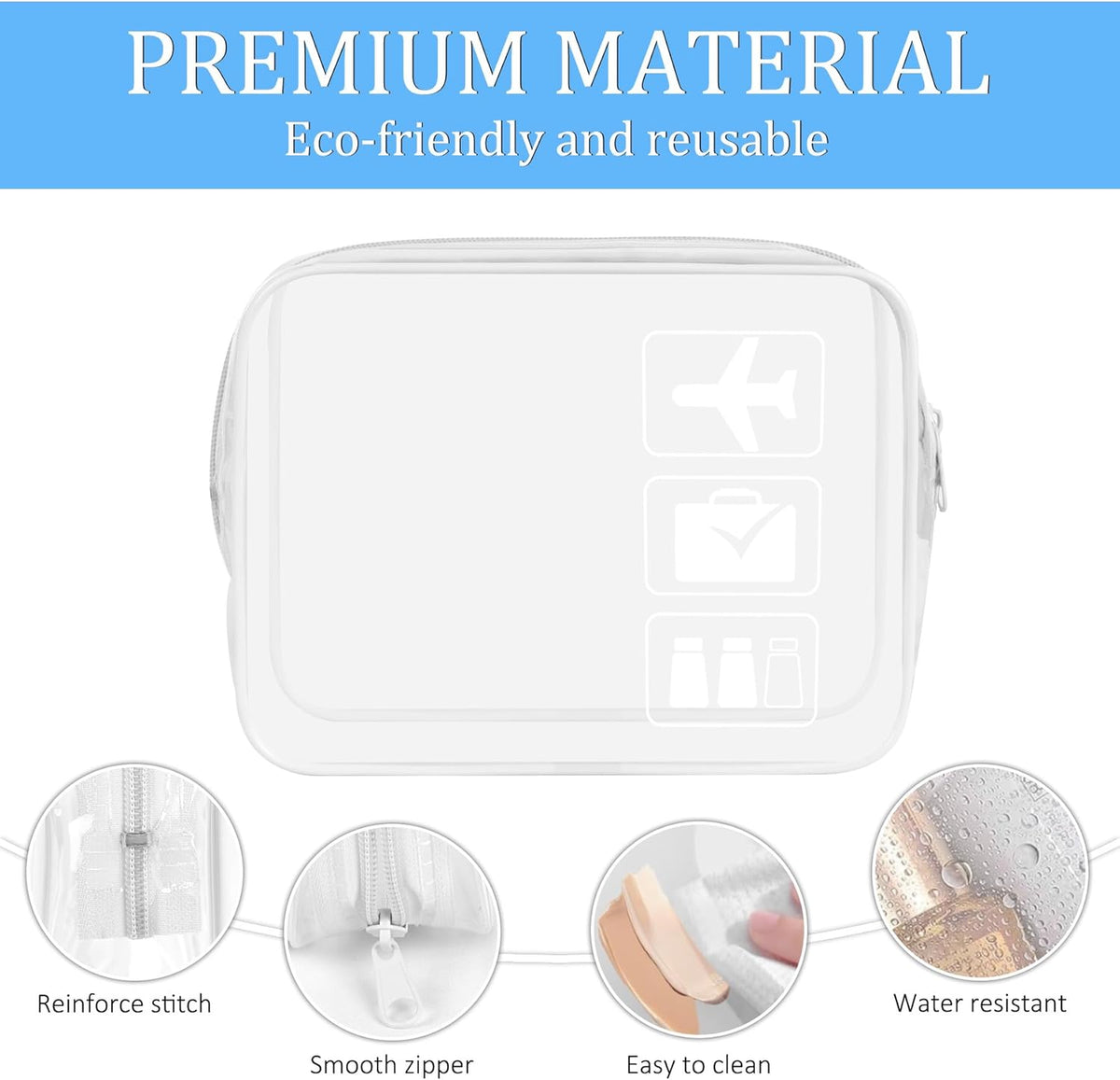 3Pcs TSA Approved Toiletry Bag, Clear Travel Toiletry Bag, Clear Makeup Bag, Waterproof Travel Makeup Cosmetic Bag, Carry On Airport Airline Quart Size Travel Bag for Women Men (Black)