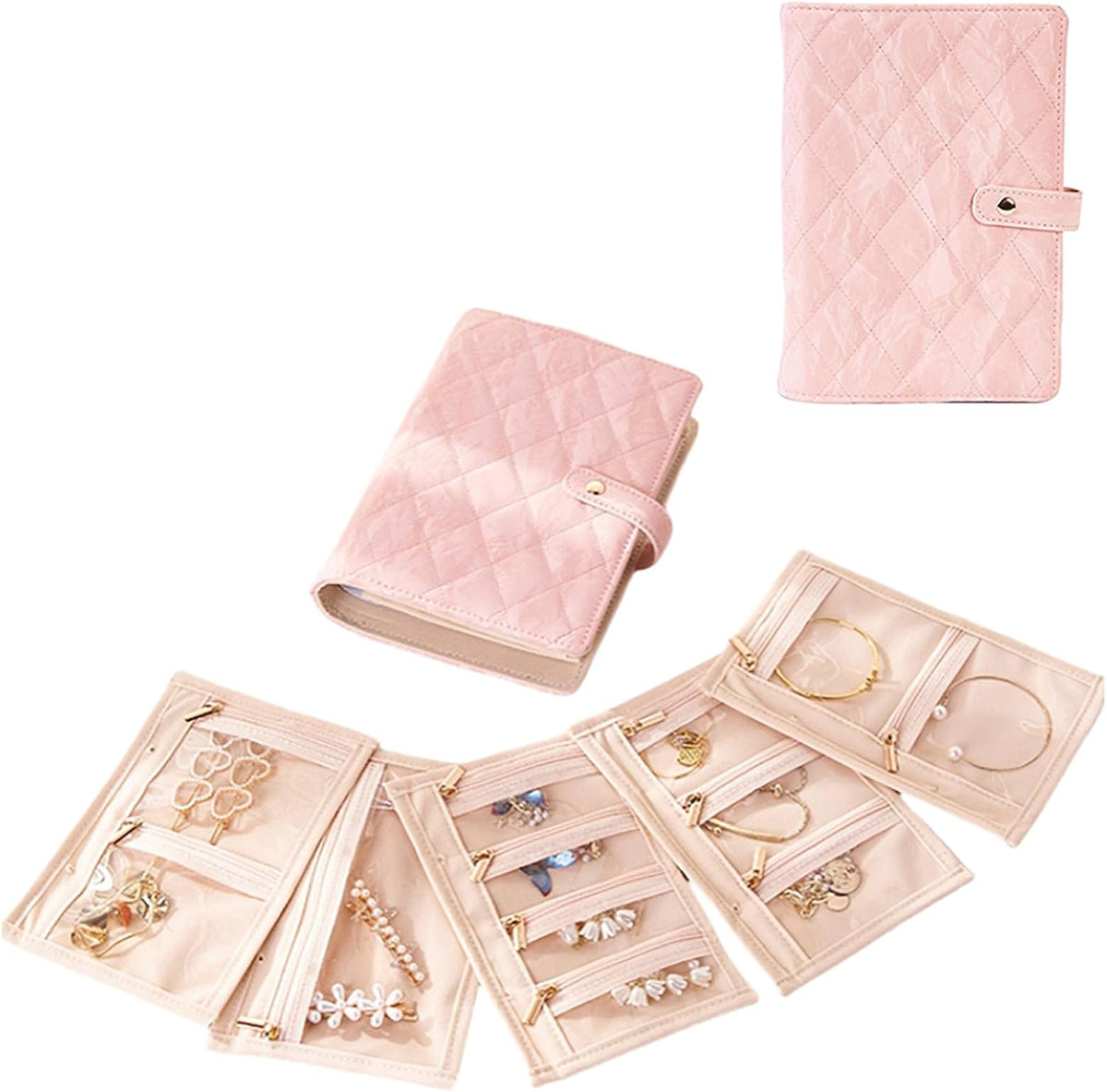 Travel Jewelry Organizer Case, Graduation Gifts for Women Girls, Jewlery Storage Book Binder and Clear Velvet Pouch Jewlery Bag for Rings Necklaces Earrings Bracelets