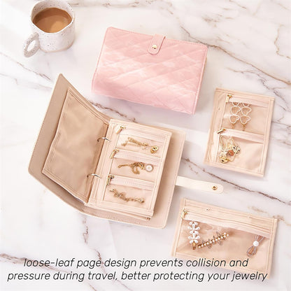 Travel Jewelry Organizer Case, Graduation Gifts for Women Girls, Jewlery Storage Book Binder and Clear Velvet Pouch Jewlery Bag for Rings Necklaces Earrings Bracelets