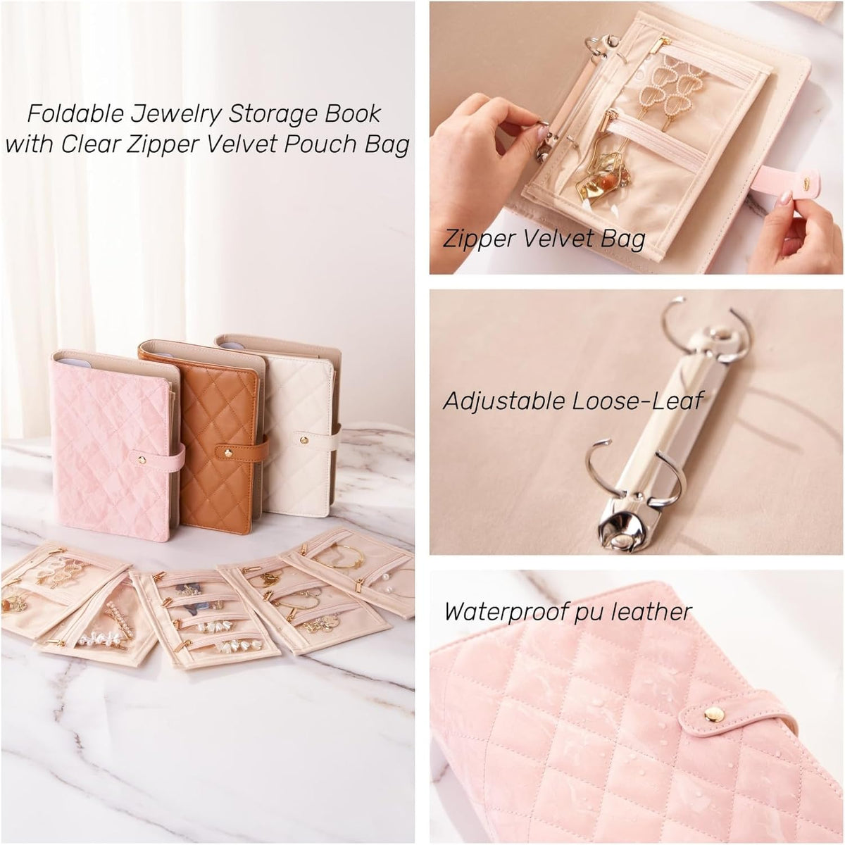 Travel Jewelry Organizer Case, Graduation Gifts for Women Girls, Jewlery Storage Book Binder and Clear Velvet Pouch Jewlery Bag for Rings Necklaces Earrings Bracelets