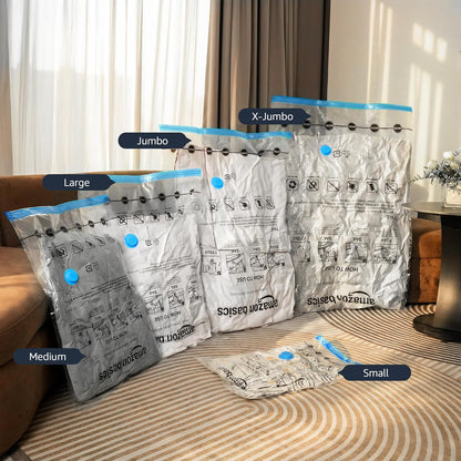 Vacuum Storage Bags for Clothes, Compression Space Saving Storage Bags with Hand Pump, Reusable, Heavy-Duty Seal Protection, Multiple Sizes, White, 15-Pack
