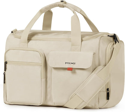 17" Underseat Carry-On Luggage Travel Tote, Water-Resistant, Beige | Soft Lightweight Weekender Bag/Airline Approved/33L Capacity/Multi-Pocket/Fits up to 16-inch Laptop/Separate Shoe Compartment