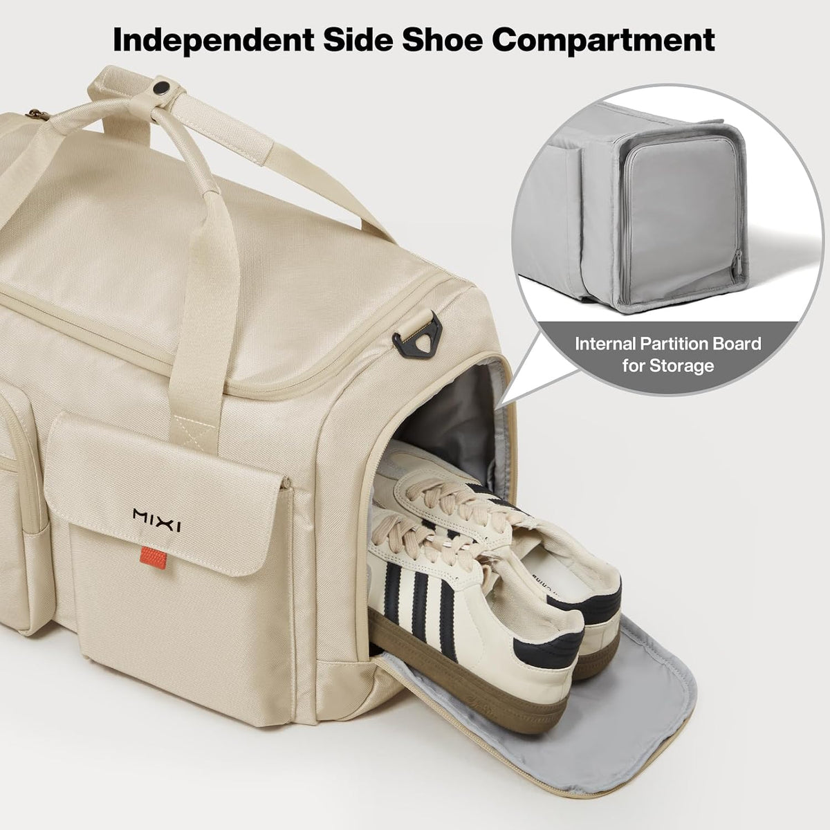 17" Underseat Carry-On Luggage Travel Tote, Water-Resistant, Beige | Soft Lightweight Weekender Bag/Airline Approved/33L Capacity/Multi-Pocket/Fits up to 16-inch Laptop/Separate Shoe Compartment