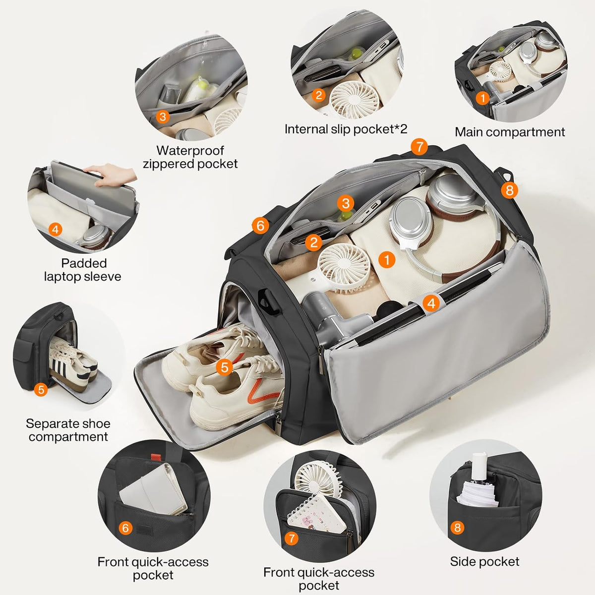 17" Underseat Carry-On Luggage Travel Tote, Water-Resistant, Beige | Soft Lightweight Weekender Bag/Airline Approved/33L Capacity/Multi-Pocket/Fits up to 16-inch Laptop/Separate Shoe Compartment