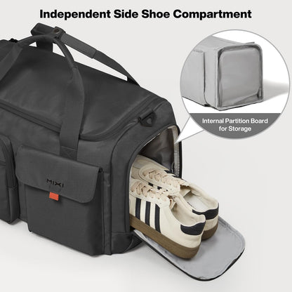17" Underseat Carry-On Luggage Travel Tote, Water-Resistant, Beige | Soft Lightweight Weekender Bag/Airline Approved/33L Capacity/Multi-Pocket/Fits up to 16-inch Laptop/Separate Shoe Compartment