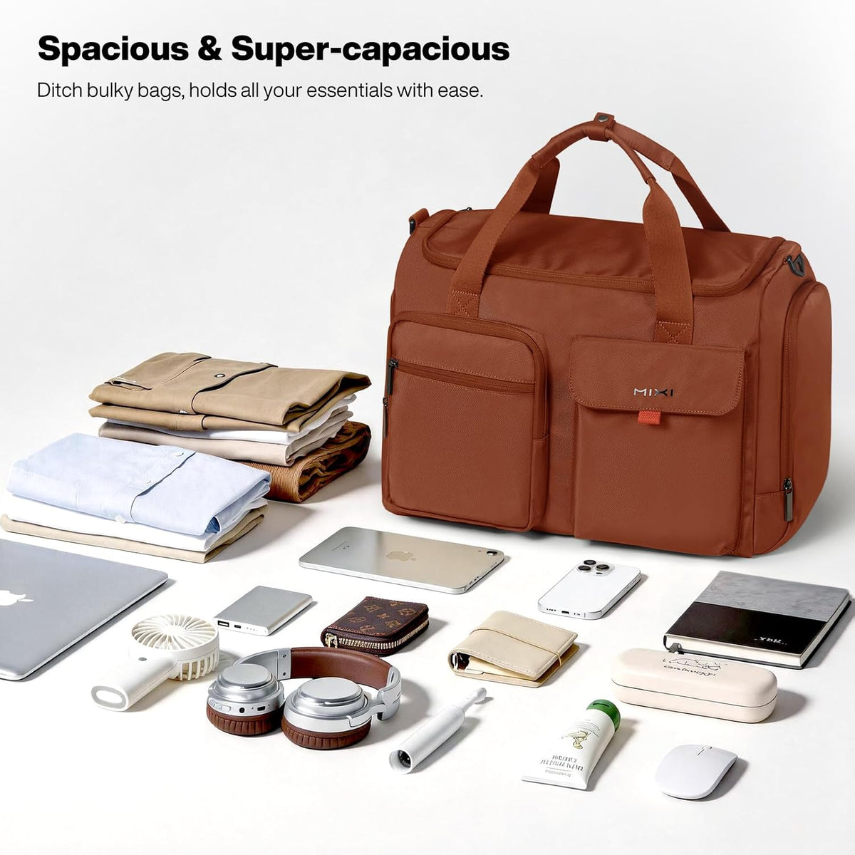 17" Underseat Carry-On Luggage Travel Tote, Water-Resistant, Beige | Soft Lightweight Weekender Bag/Airline Approved/33L Capacity/Multi-Pocket/Fits up to 16-inch Laptop/Separate Shoe Compartment