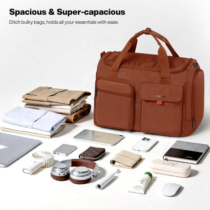 17" Underseat Carry-On Luggage Travel Tote, Water-Resistant, Beige | Soft Lightweight Weekender Bag/Airline Approved/33L Capacity/Multi-Pocket/Fits up to 16-inch Laptop/Separate Shoe Compartment