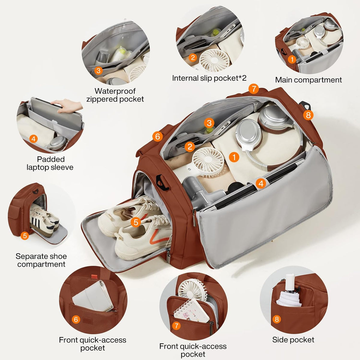 17" Underseat Carry-On Luggage Travel Tote, Water-Resistant, Beige | Soft Lightweight Weekender Bag/Airline Approved/33L Capacity/Multi-Pocket/Fits up to 16-inch Laptop/Separate Shoe Compartment