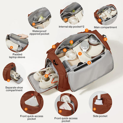 17" Underseat Carry-On Luggage Travel Tote, Water-Resistant, Beige | Soft Lightweight Weekender Bag/Airline Approved/33L Capacity/Multi-Pocket/Fits up to 16-inch Laptop/Separate Shoe Compartment