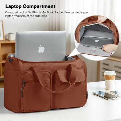 17" Underseat Carry-On Luggage Travel Tote, Water-Resistant, Beige | Soft Lightweight Weekender Bag/Airline Approved/33L Capacity/Multi-Pocket/Fits up to 16-inch Laptop/Separate Shoe Compartment