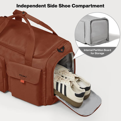 17" Underseat Carry-On Luggage Travel Tote, Water-Resistant, Beige | Soft Lightweight Weekender Bag/Airline Approved/33L Capacity/Multi-Pocket/Fits up to 16-inch Laptop/Separate Shoe Compartment