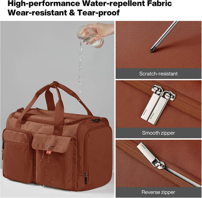 17" Underseat Carry-On Luggage Travel Tote, Water-Resistant, Beige | Soft Lightweight Weekender Bag/Airline Approved/33L Capacity/Multi-Pocket/Fits up to 16-inch Laptop/Separate Shoe Compartment