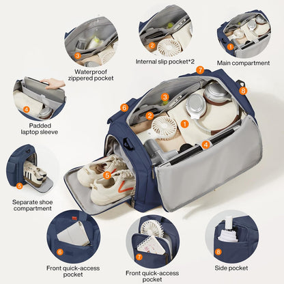 17" Underseat Carry-On Luggage Travel Tote, Water-Resistant, Beige | Soft Lightweight Weekender Bag/Airline Approved/33L Capacity/Multi-Pocket/Fits up to 16-inch Laptop/Separate Shoe Compartment