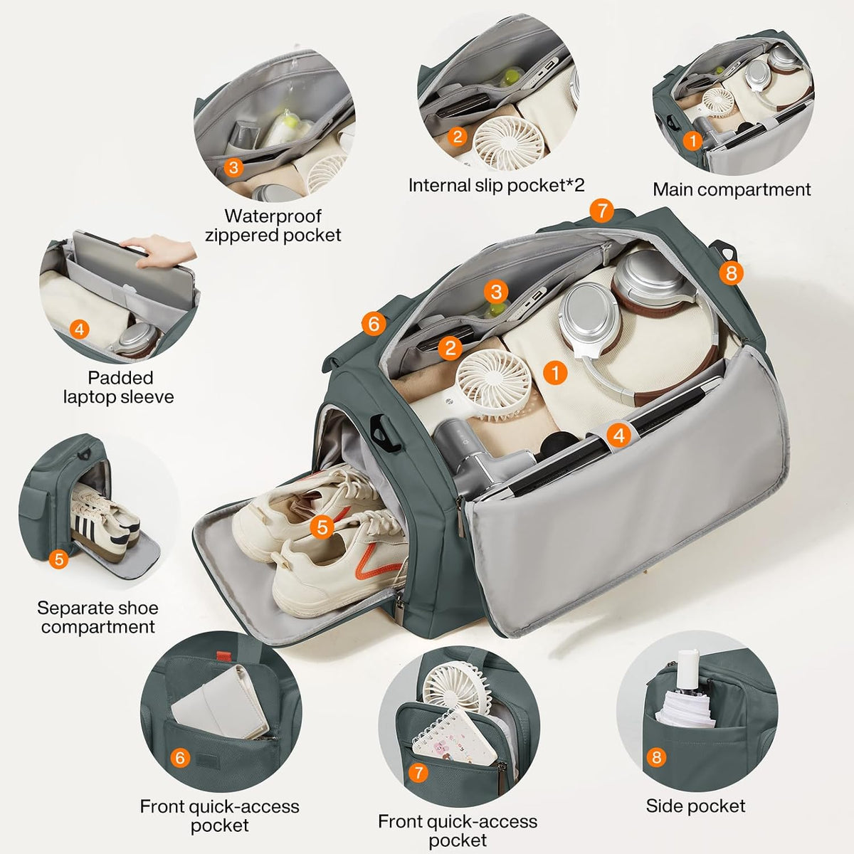 17" Underseat Carry-On Luggage Travel Tote, Water-Resistant, Beige | Soft Lightweight Weekender Bag/Airline Approved/33L Capacity/Multi-Pocket/Fits up to 16-inch Laptop/Separate Shoe Compartment