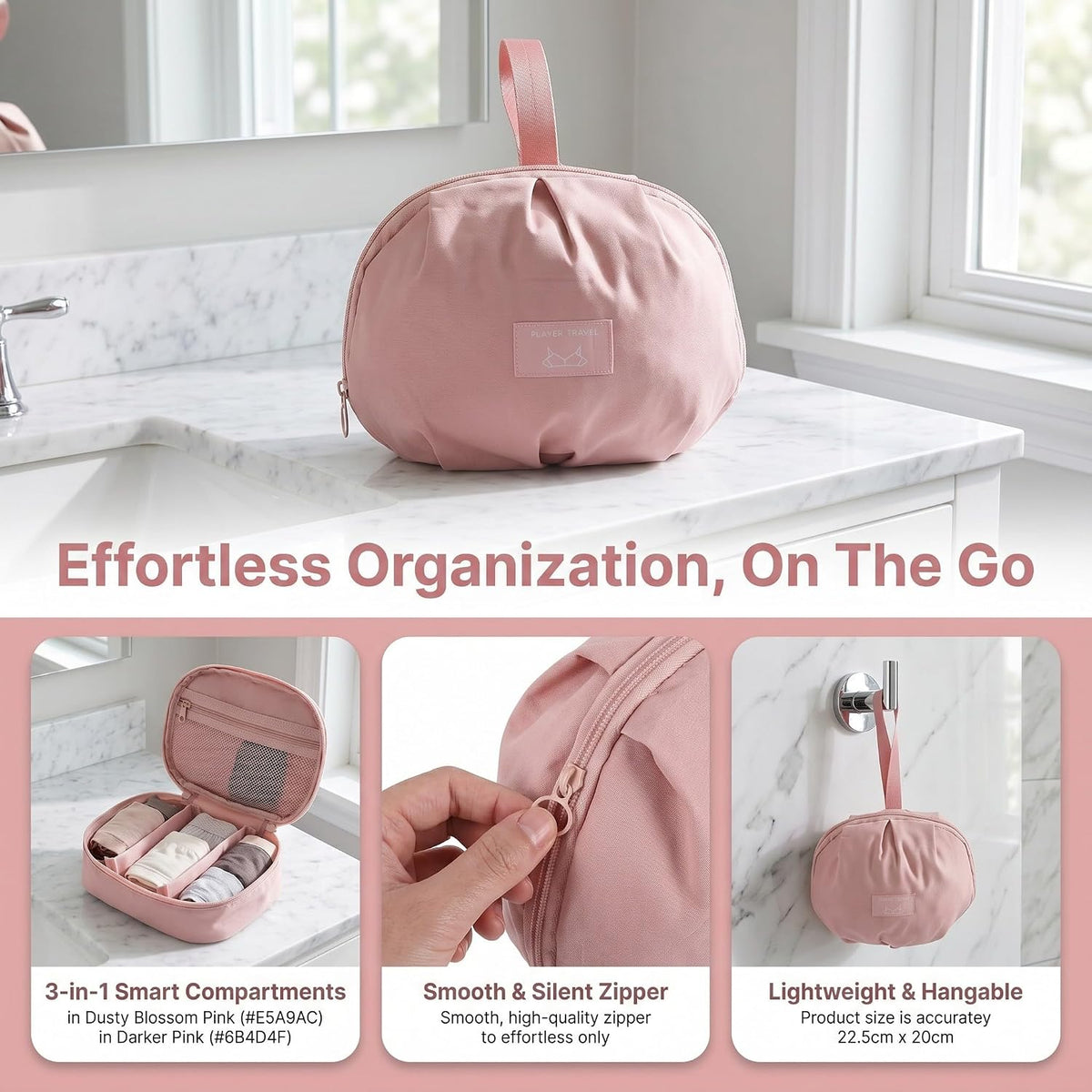 Travel Underwear Organizer Bag, Bra Travel Case for Luggage, Portable Lingerie Case with Multi-compartment For Suitcases Clothes Toiletry
