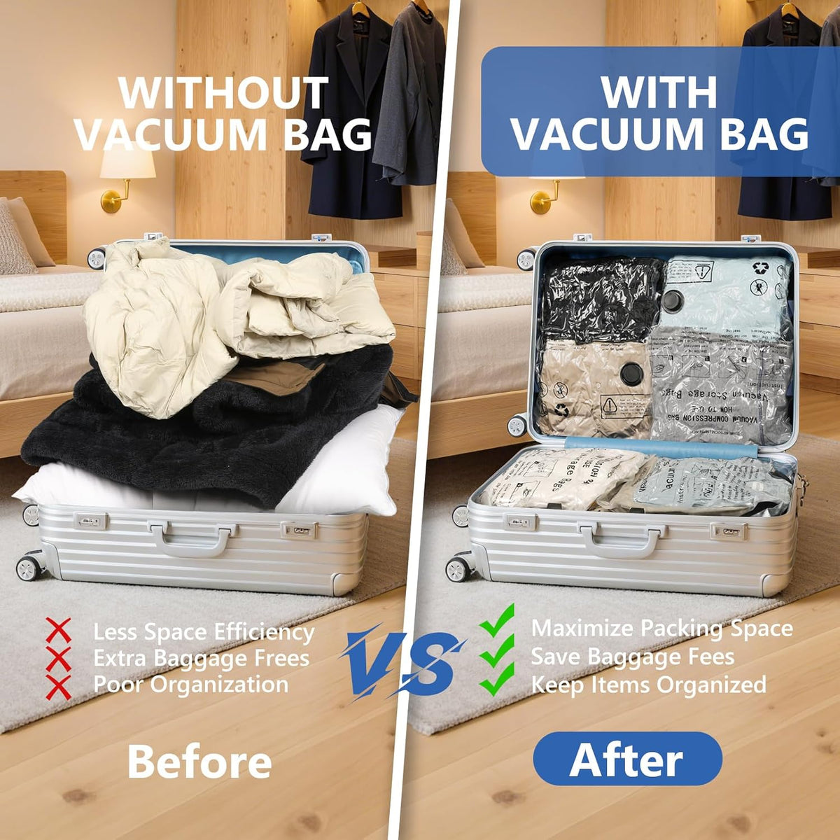 Travel Vacuum Bags for Clothing with Rechargeable Wireless Air Pump,18 Pack Compression Seal Packing Bags for Luggage Suitcase,Carry-on Size Space Saver Vacuum Storage Bags