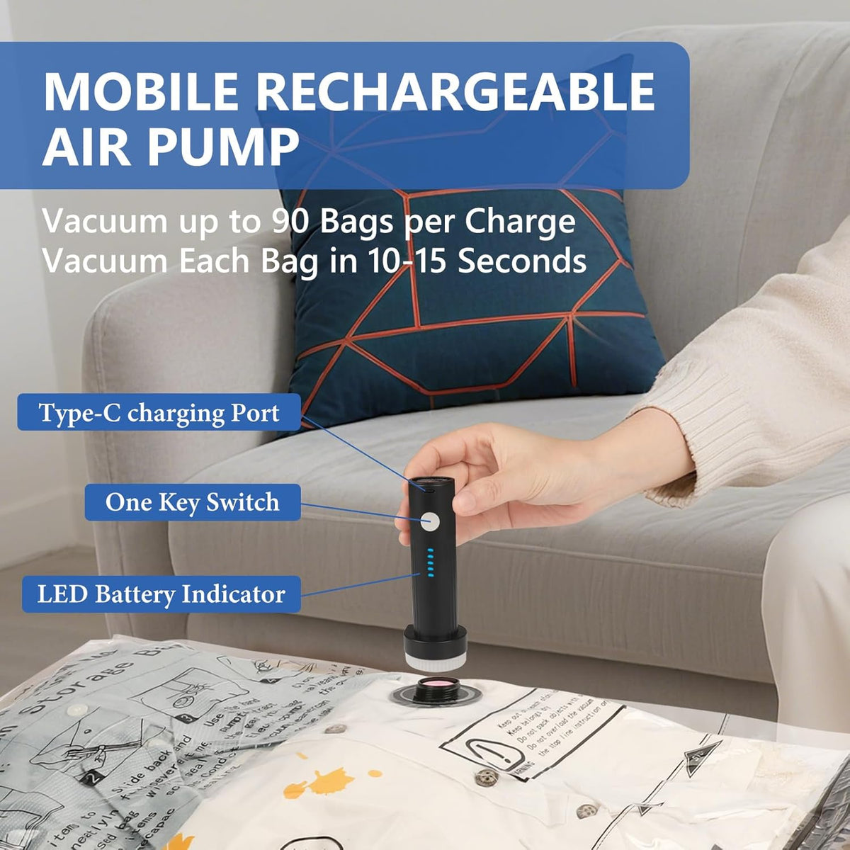 Travel Vacuum Bags for Clothing with Rechargeable Wireless Air Pump,18 Pack Compression Seal Packing Bags for Luggage Suitcase,Carry-on Size Space Saver Vacuum Storage Bags