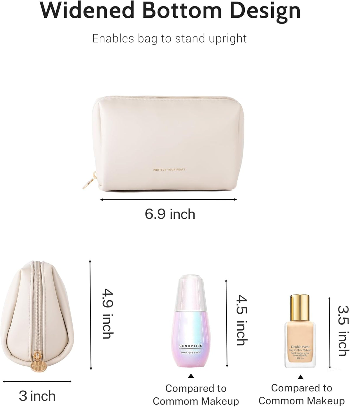 Small Travel Makeup Bag, Vegan Leather Cosmetic Pouch for Purse,Wide-open Toiletry Organizer with Dividers & Zipper, Beauty Storage for Women-Dusty Rose