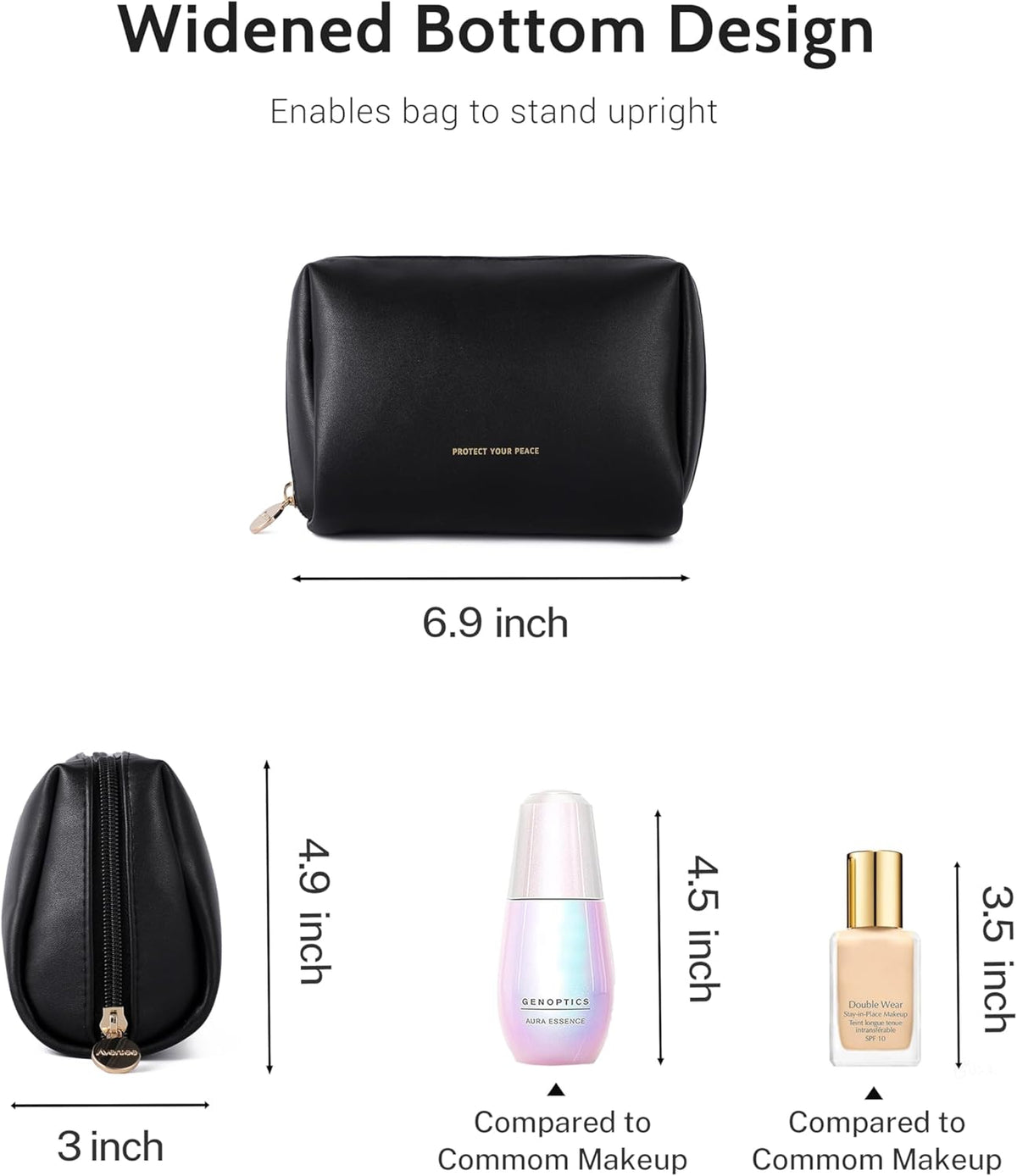 Small Travel Makeup Bag, Vegan Leather Cosmetic Pouch for Purse,Wide-open Toiletry Organizer with Dividers & Zipper, Beauty Storage for Women-Dusty Rose