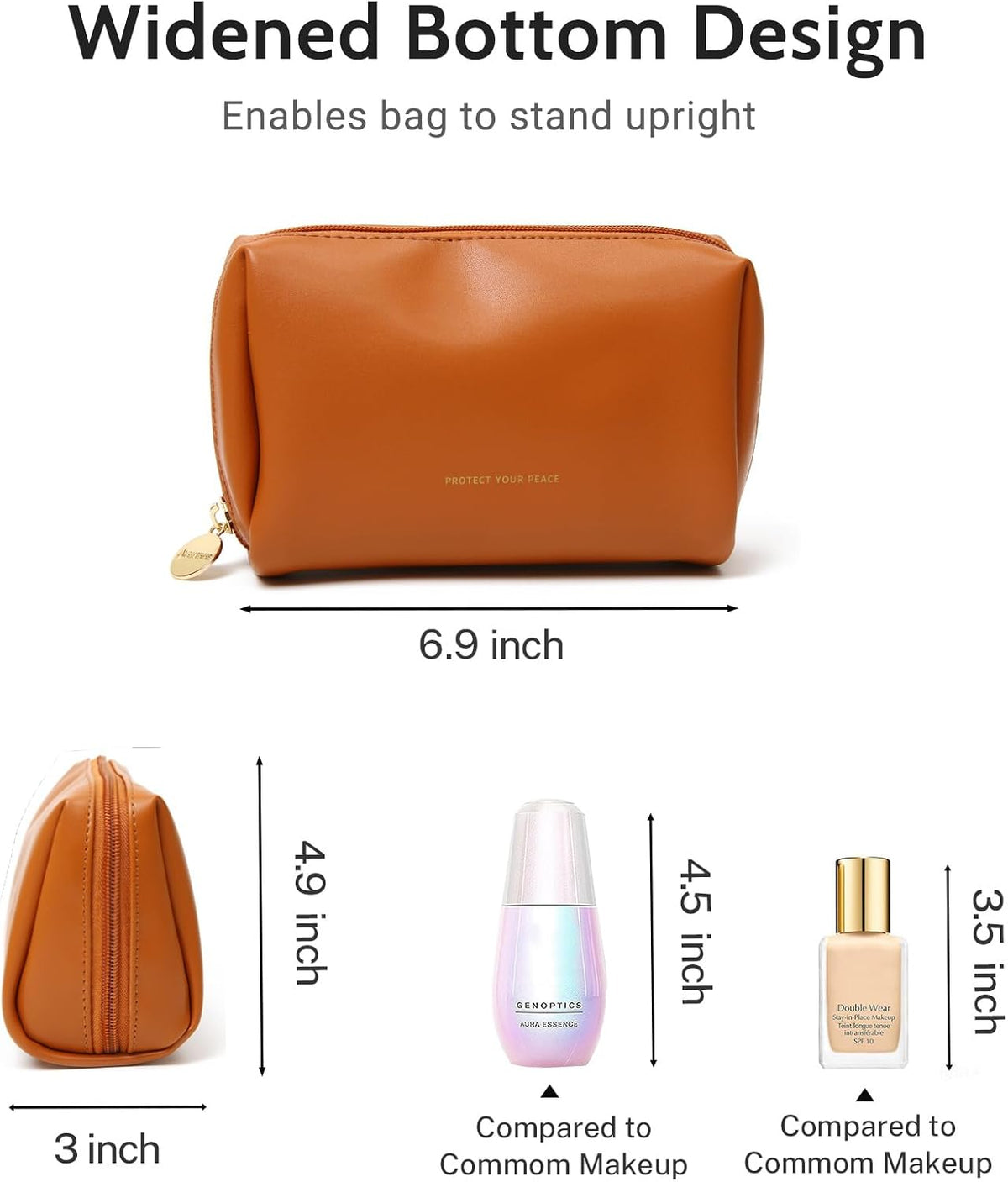 Small Travel Makeup Bag, Vegan Leather Cosmetic Pouch for Purse,Wide-open Toiletry Organizer with Dividers & Zipper, Beauty Storage for Women-Dusty Rose