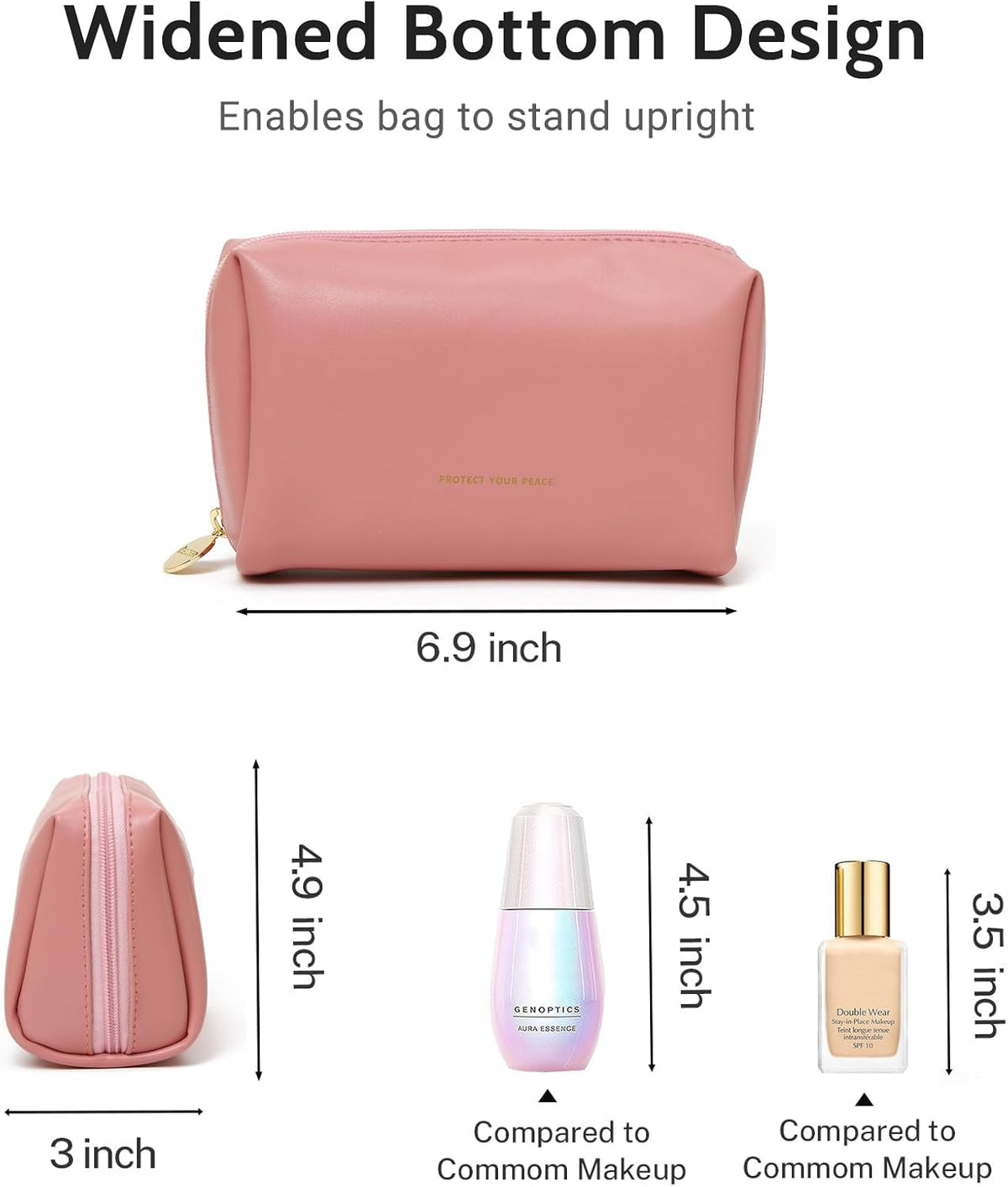 Small Travel Makeup Bag, Vegan Leather Cosmetic Pouch for Purse,Wide-open Toiletry Organizer with Dividers & Zipper, Beauty Storage for Women-Dusty Rose