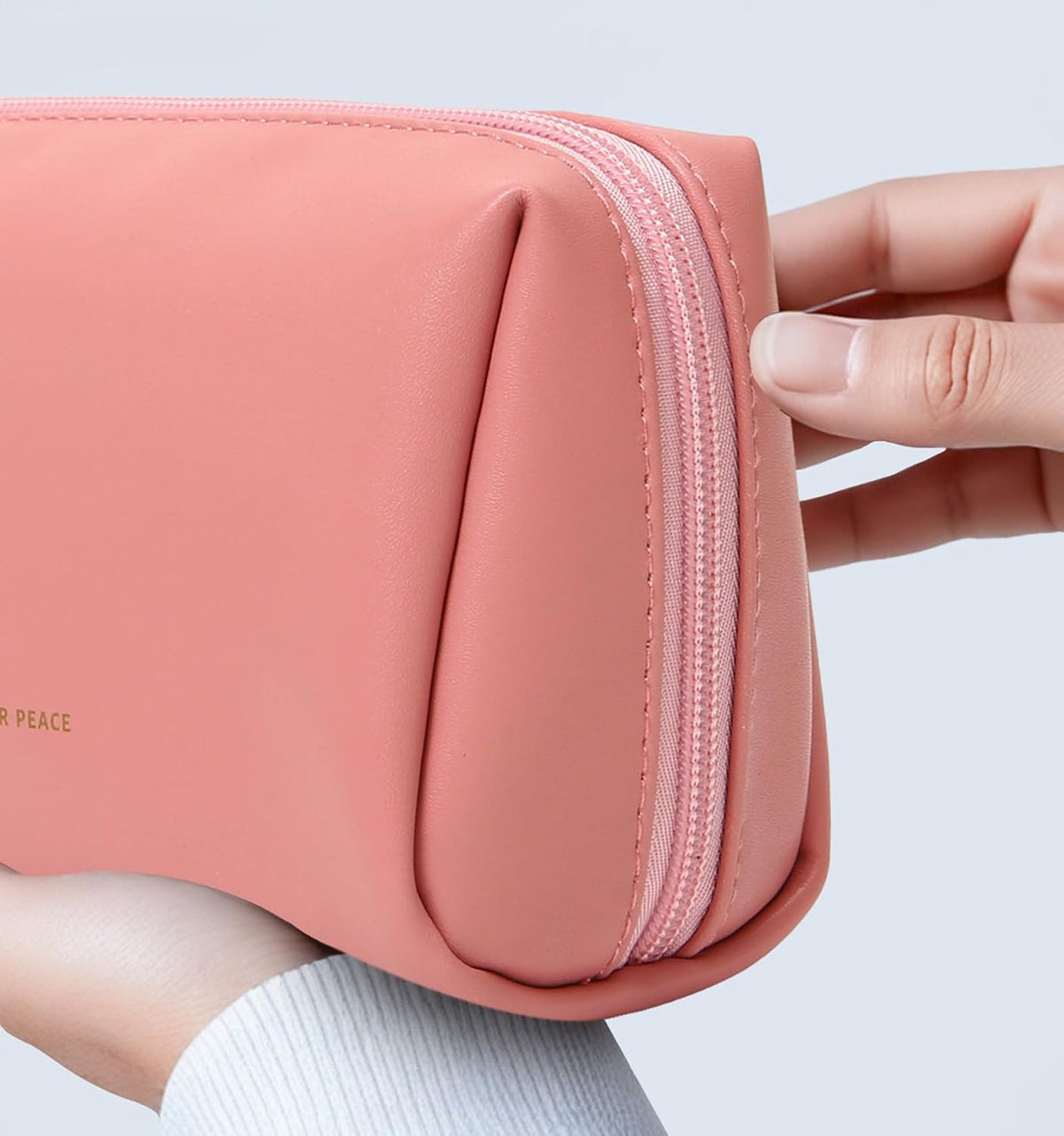 Small Travel Makeup Bag, Vegan Leather Cosmetic Pouch for Purse,Wide-open Toiletry Organizer with Dividers & Zipper, Beauty Storage for Women-Dusty Rose