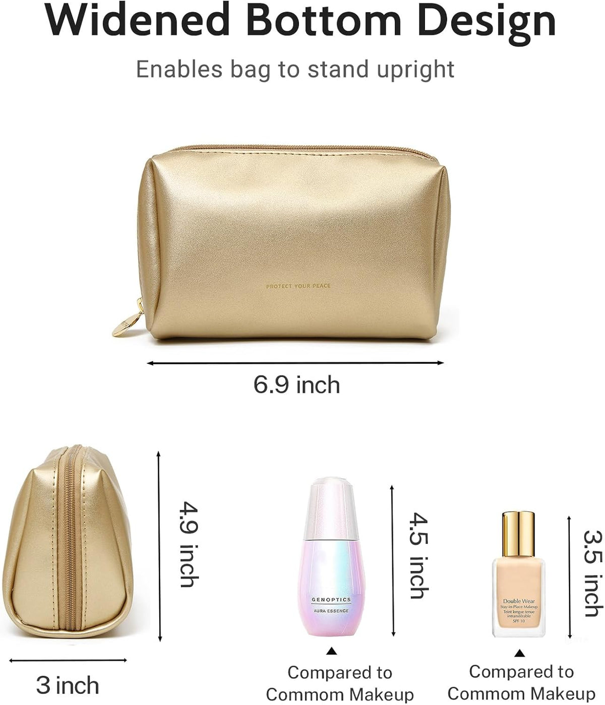 Small Travel Makeup Bag, Vegan Leather Cosmetic Pouch for Purse,Wide-open Toiletry Organizer with Dividers & Zipper, Beauty Storage for Women-Dusty Rose