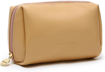 Small Travel Makeup Bag, Vegan Leather Cosmetic Pouch for Purse,Wide-open Toiletry Organizer with Dividers & Zipper, Beauty Storage for Women-Dusty Rose