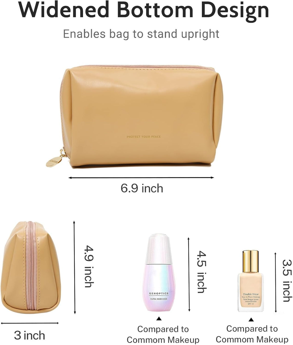 Small Travel Makeup Bag, Vegan Leather Cosmetic Pouch for Purse,Wide-open Toiletry Organizer with Dividers & Zipper, Beauty Storage for Women-Dusty Rose
