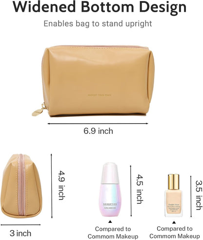 Small Travel Makeup Bag, Vegan Leather Cosmetic Pouch for Purse,Wide-open Toiletry Organizer with Dividers & Zipper, Beauty Storage for Women-Dusty Rose