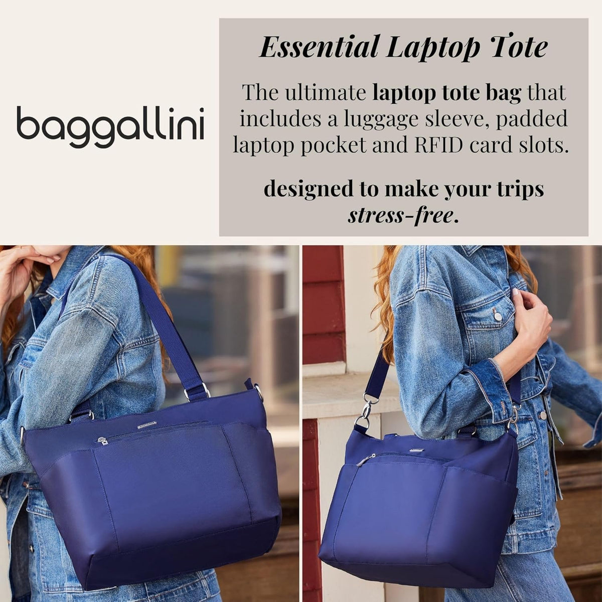 Essential Laptop Tote - Work Tote Bag with Laptop Sleeve - Lightweight Travel Crossbody Shoulder Bag for Women